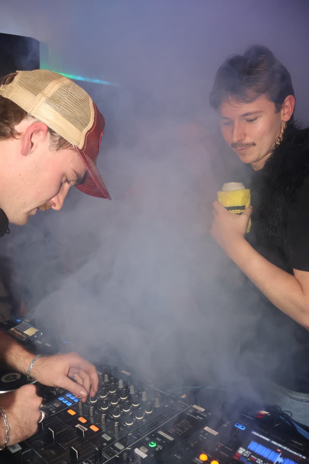 Smoke machine over the decks