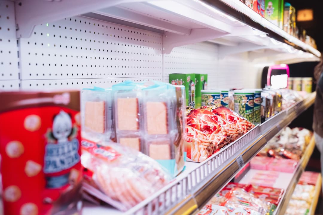 Snack aisle shelving inside the -196 convenience store