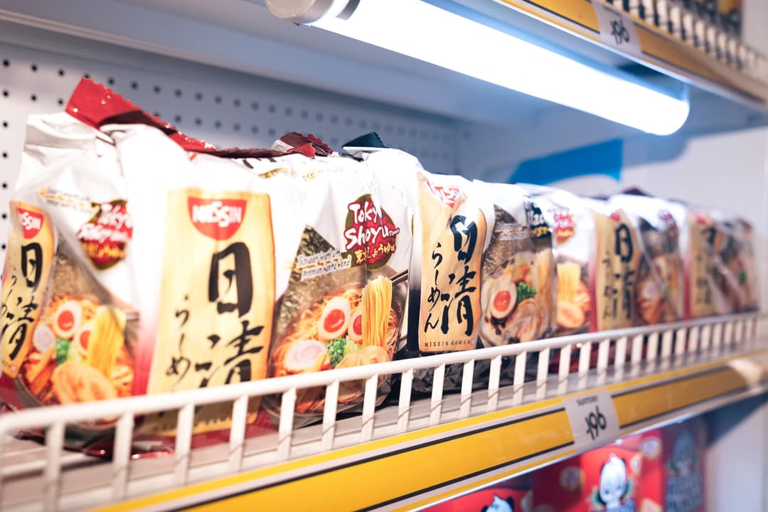 Japanese snacks on the konbini shelves