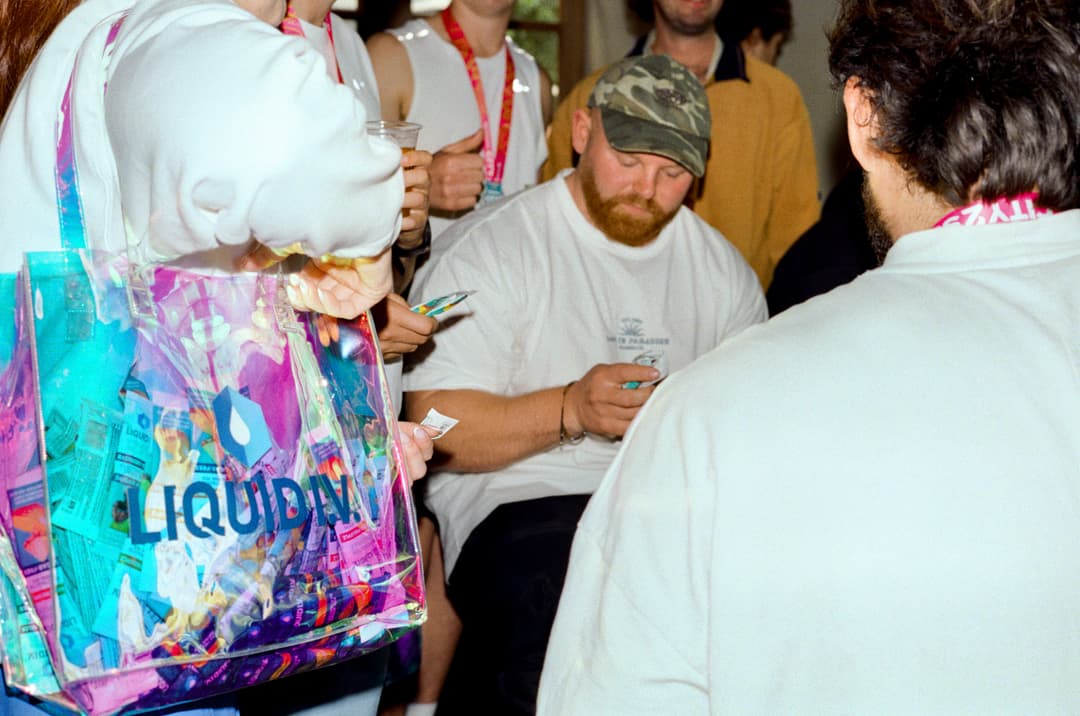 Liquid I.V. tote bags and product sampling inside the afterparty