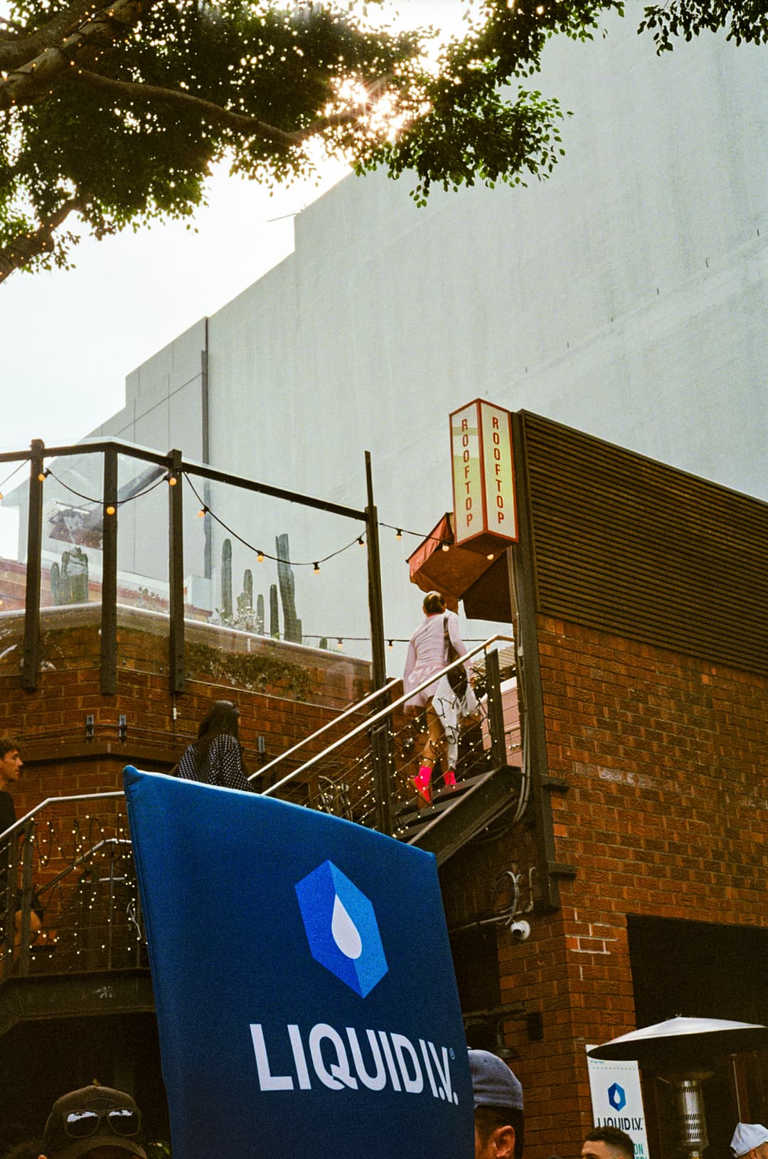 Liquid I.V. banner at the entry to The Golden Sheaf