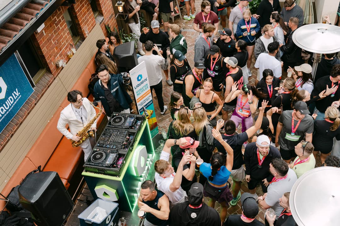 Bespoke Liquid I.V. DJ booth in front of the City2Sheaf crowd